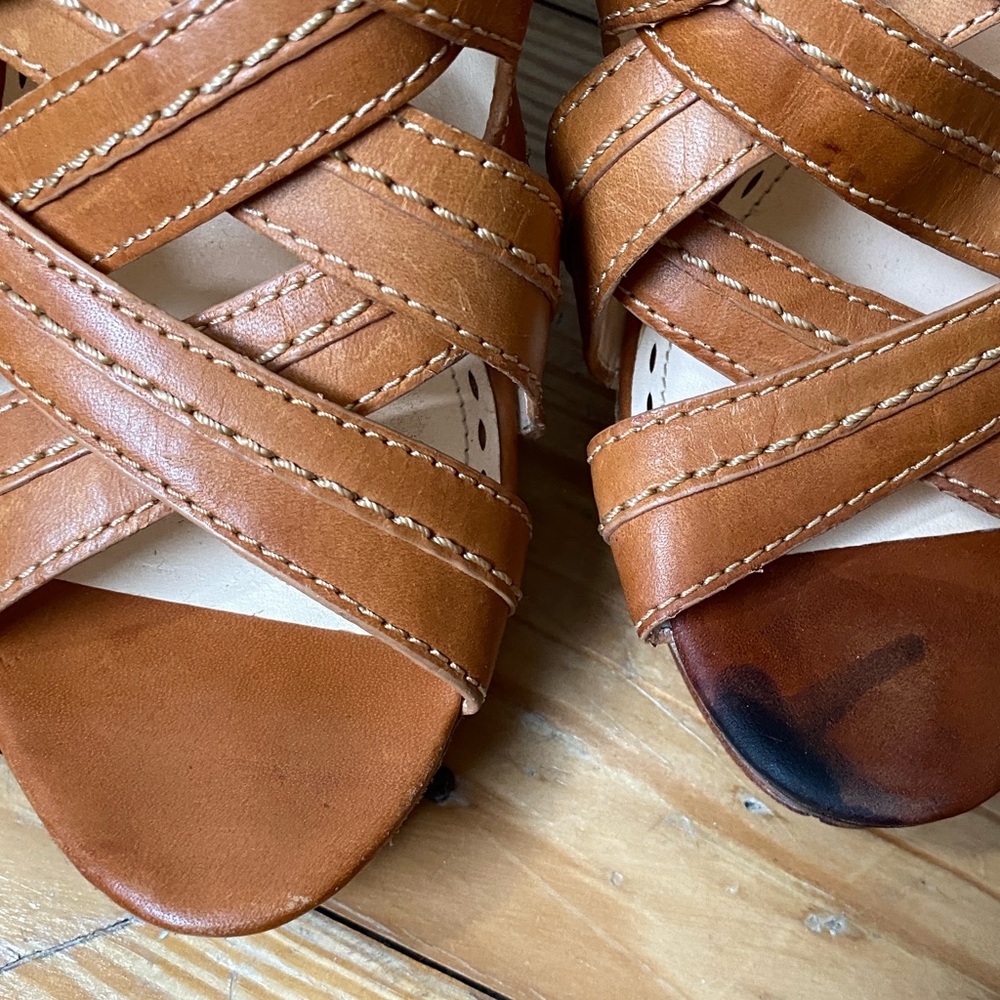 Coach cage strappy gladiator style tan leather heels double ankle strap size 9 - Picture 10 of 11